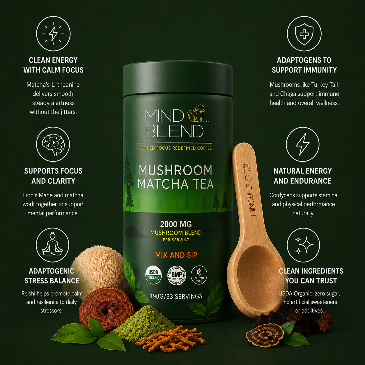 Mushroom Matcha Tea 33 Servings